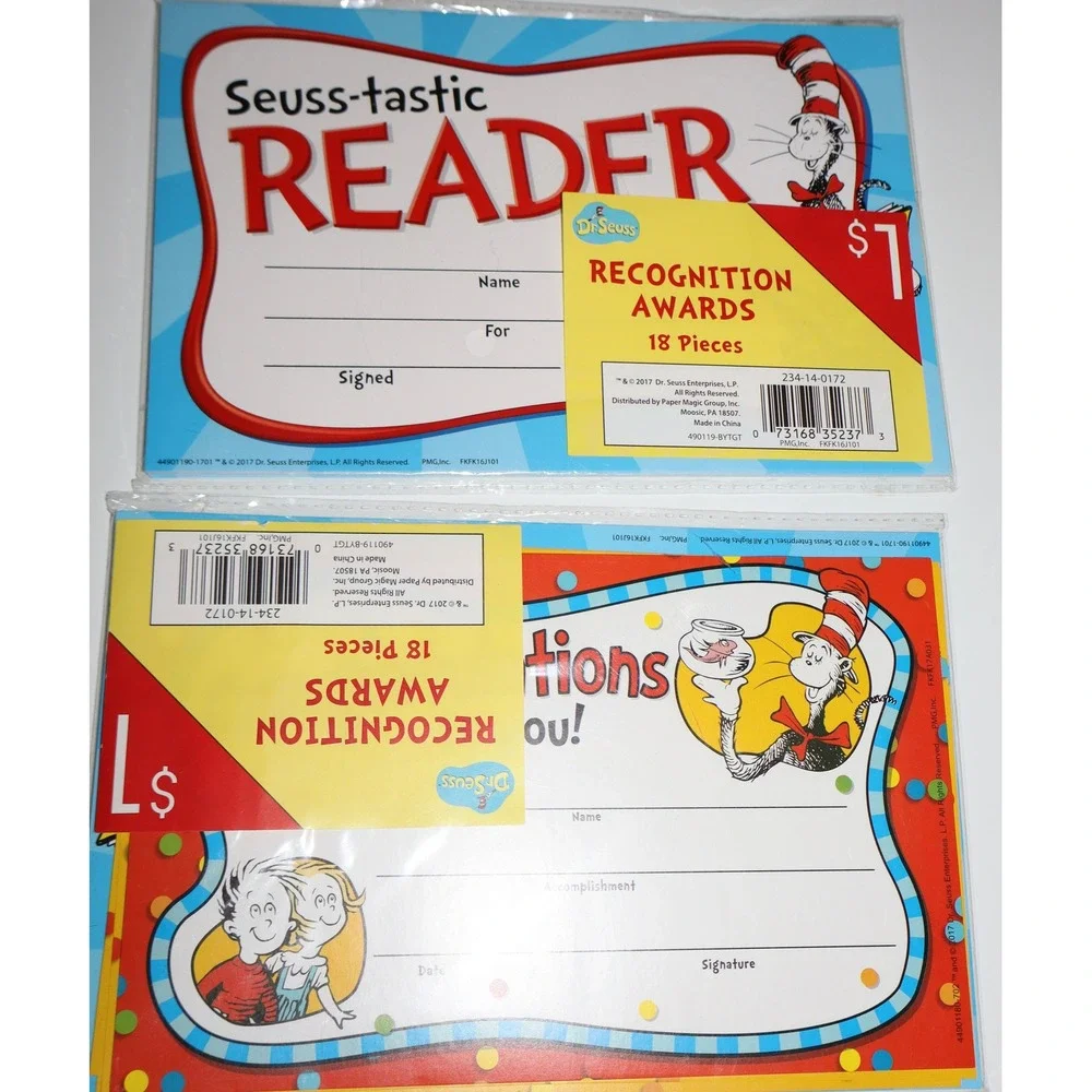 Dr Seuss Teaching Home School Supplies Name Plates Bookmarks Awards Large Lot